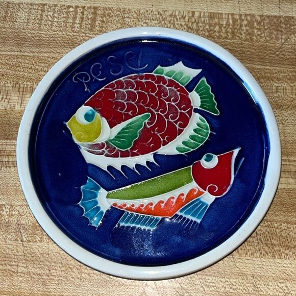 Vintage Italian Pesci‎ Fish Hand Painted Plate Wall Art Decor 4” - Picture 1 of 2